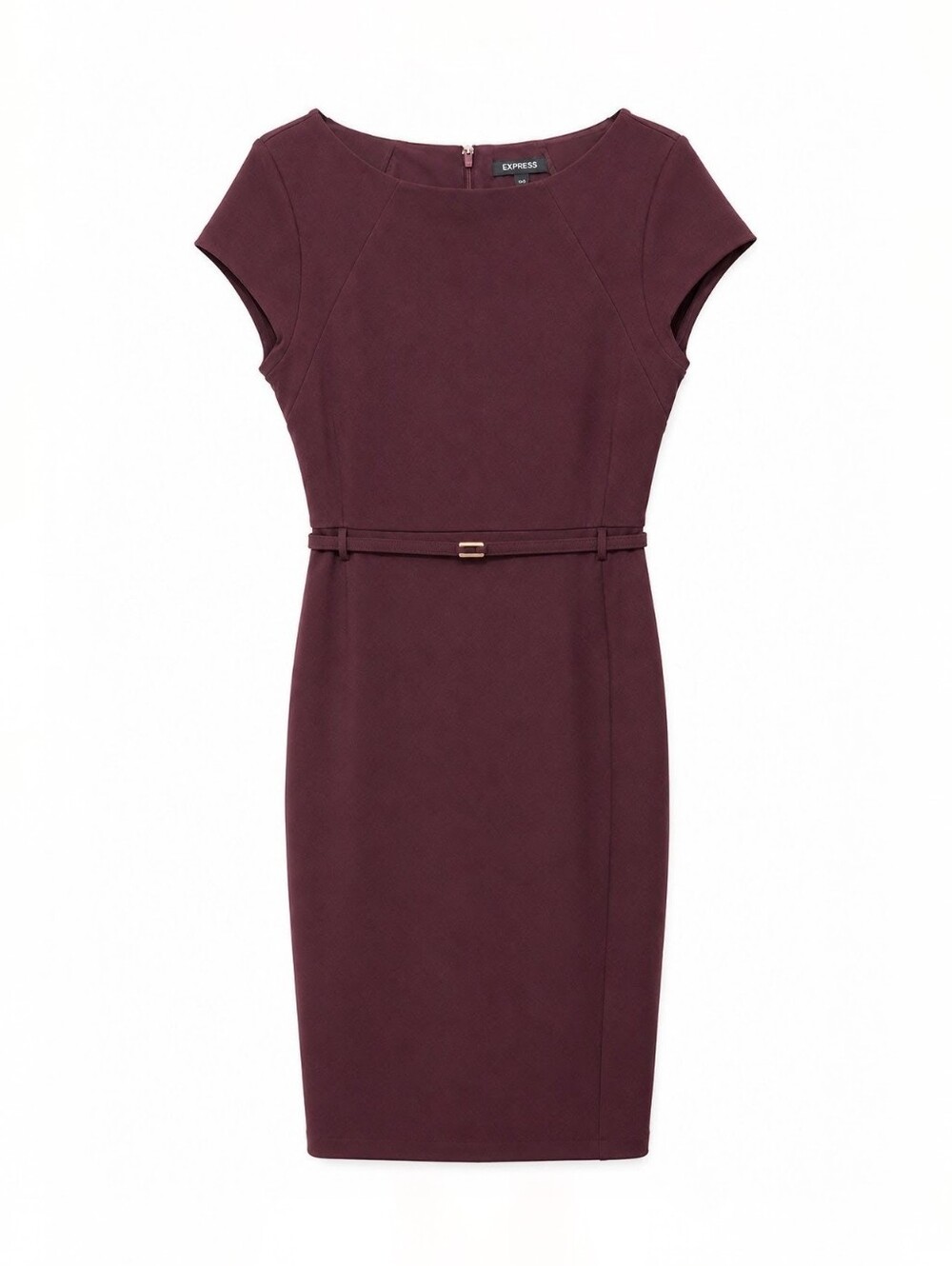 Express Eggplant Maroon Sheath Dress with Waist Tie Size M